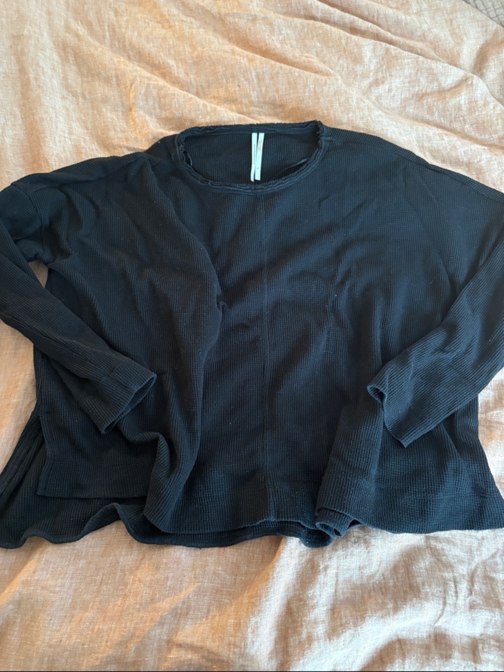 Anthropologie Women’s Black Long-Sleeve Waffle Knit Top